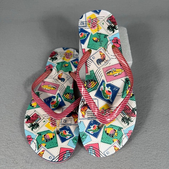 Vera Bradley Flip Flops Size 8/M Stamp Print‎ Red Stripe Straps Beach Sandals - Picture 17 of 17